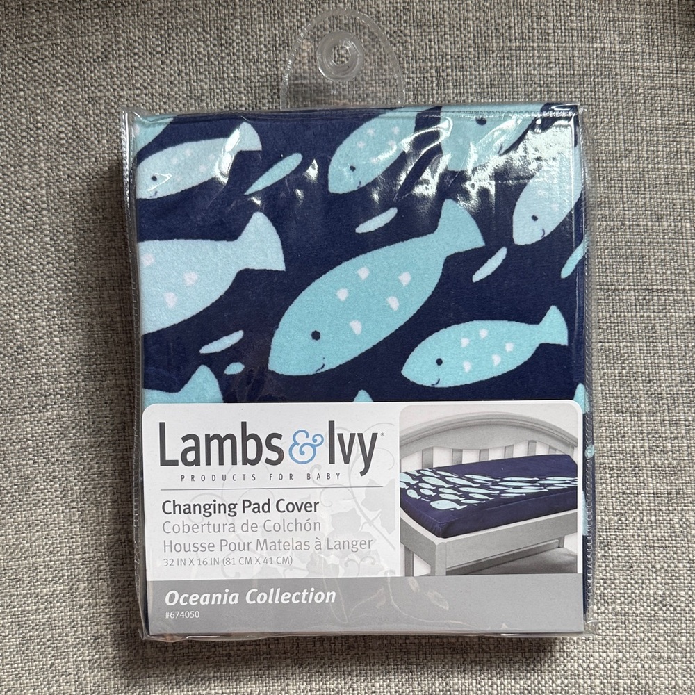 Lambs & Ivy Oceanic Collection Changing Pad Cover - Navy Blue Fish Design